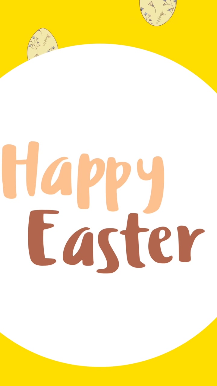 Animazione di Buona Pasqua in un cerchio su uova di Pasqua su sfondo giallo