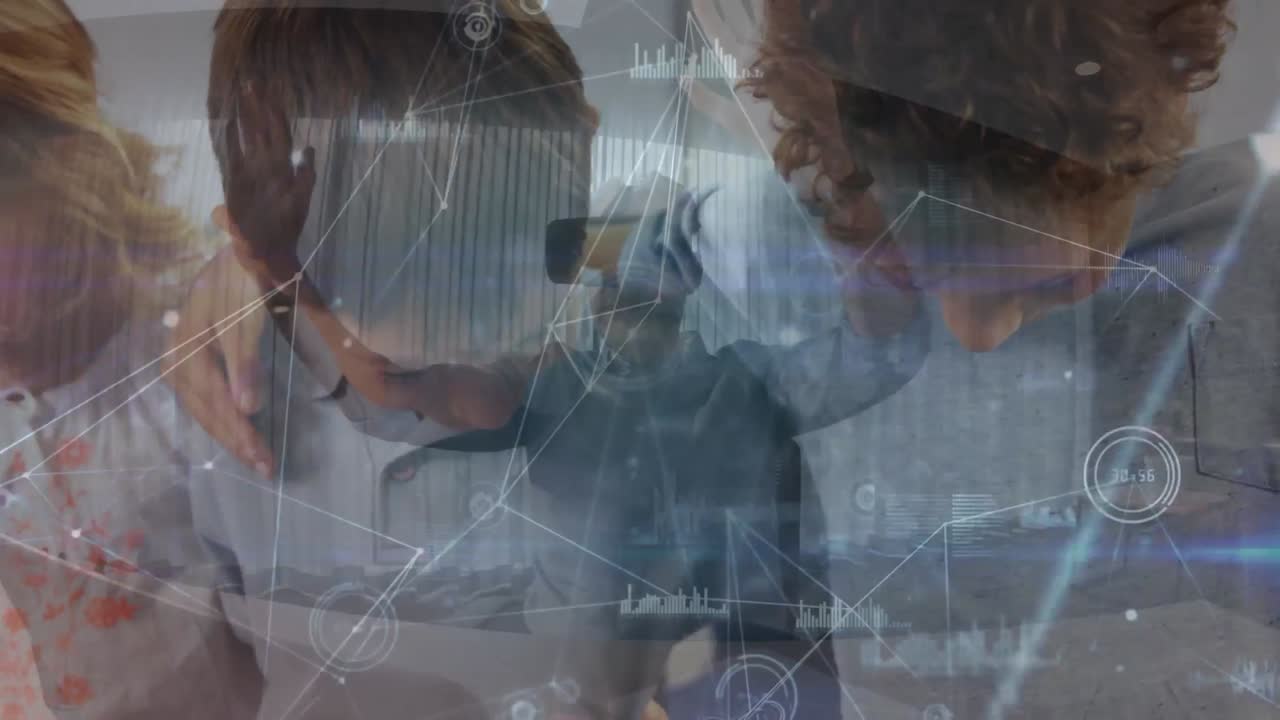 다양한 학생과 vr 헤드에서 사람의 연결의 애니메이션