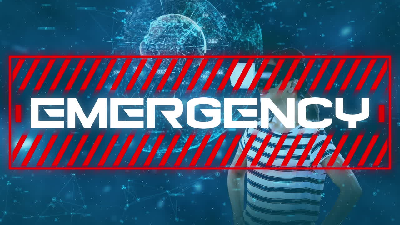 vr 헤드 ⁇ 을 착용한 여성에 대한 긴급 텍스트 및 연결 네트워크의 애니메이션