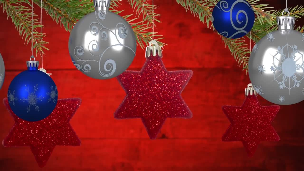 animación de bolas de navidad sobre el árbol de navidad