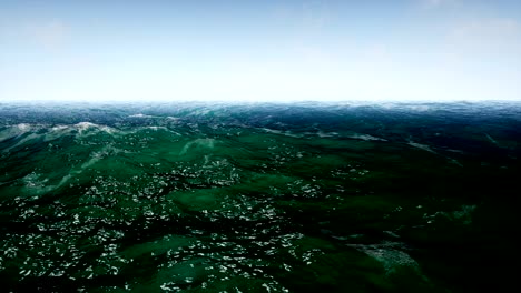 flying over calm ocean blue sky. animation of seamless loop. 4k