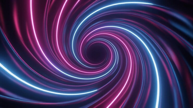 Abstract Neon Spiral Tunnel with Glowing Blue and Pink Light Lines