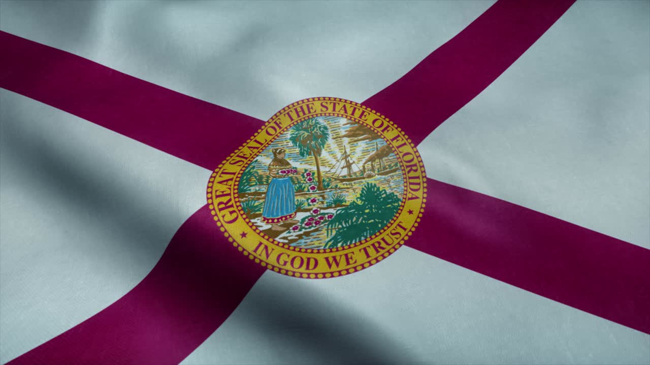 State flag of Florida waving in the wind. Seamless loop with highly detailed fabric texture