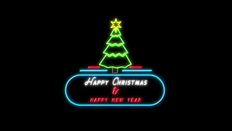 happy christmas & happy new year neon sign on black background