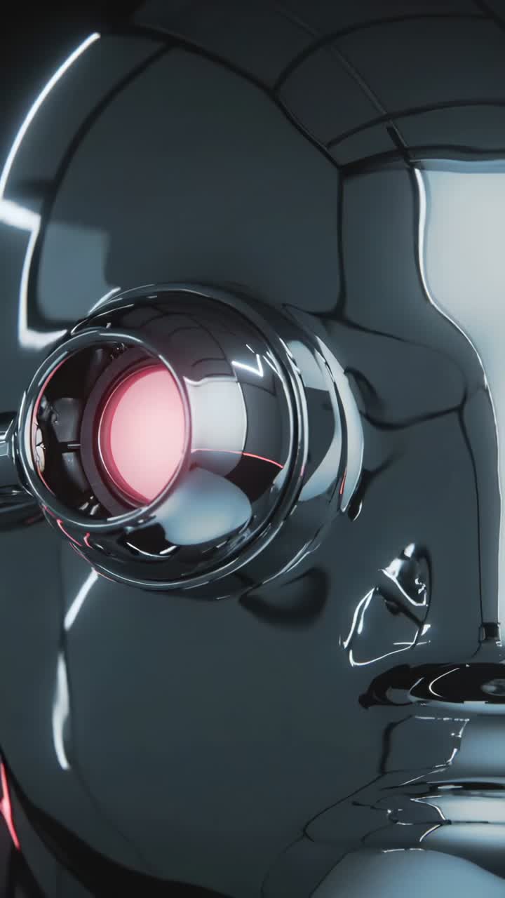 Vertical video: Zooming camera moving toward chrome bezel in studio bay, revealing ringed pink core