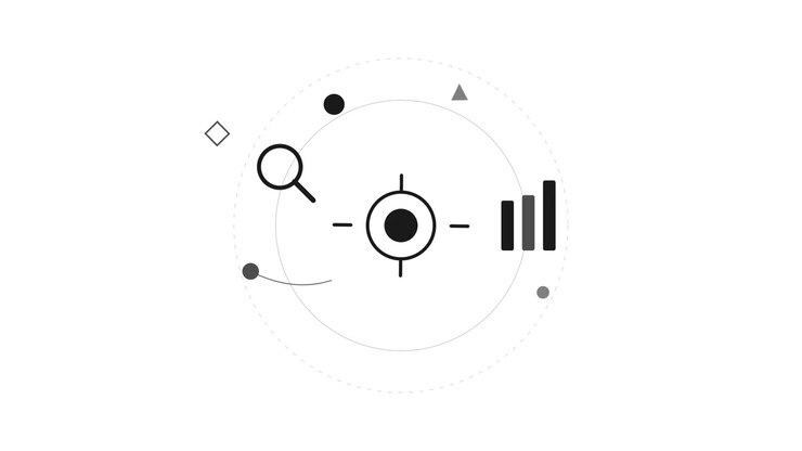 Minimalist Animated Data Analysis Icon with Magnifying Glass and Bar Chart