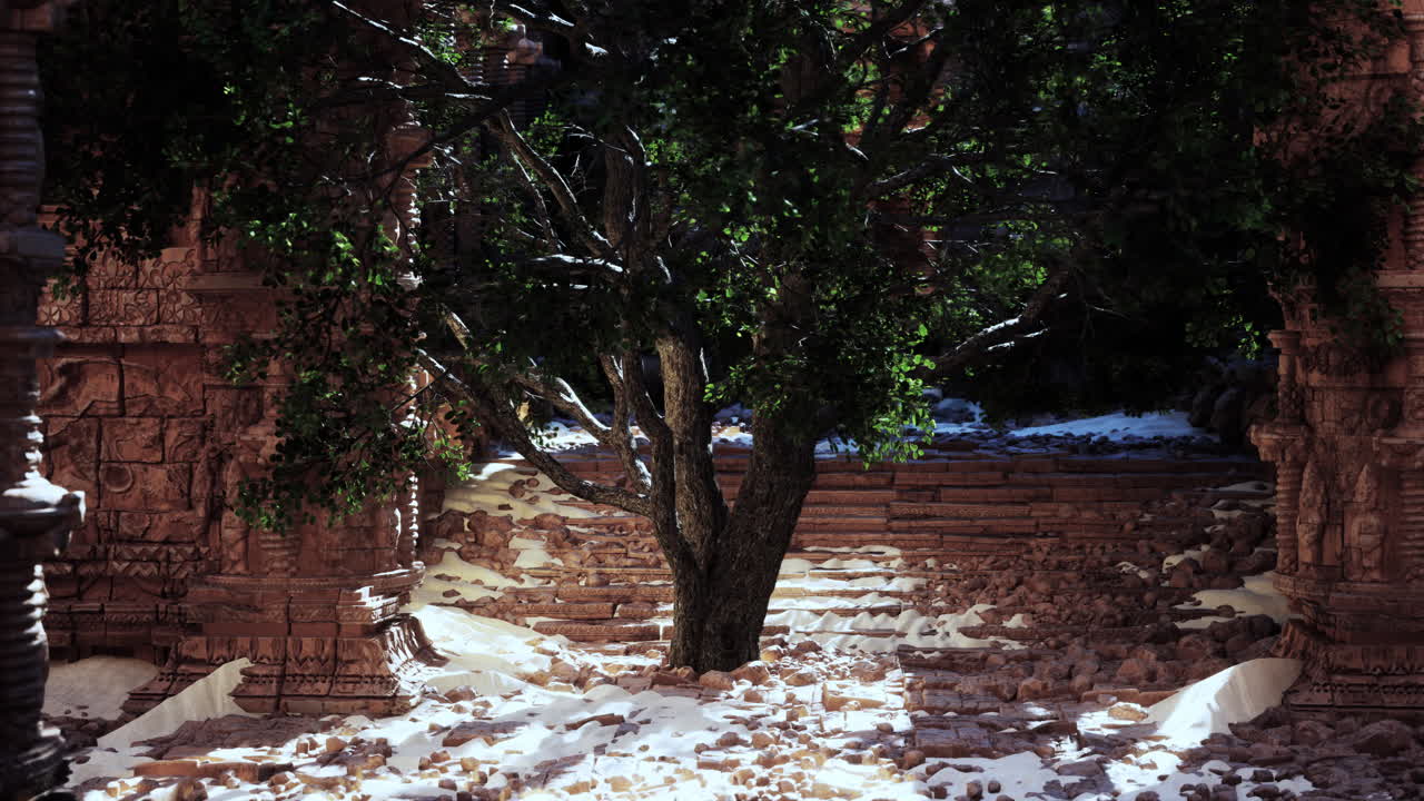 정글 에 있는 폐허 된 사원