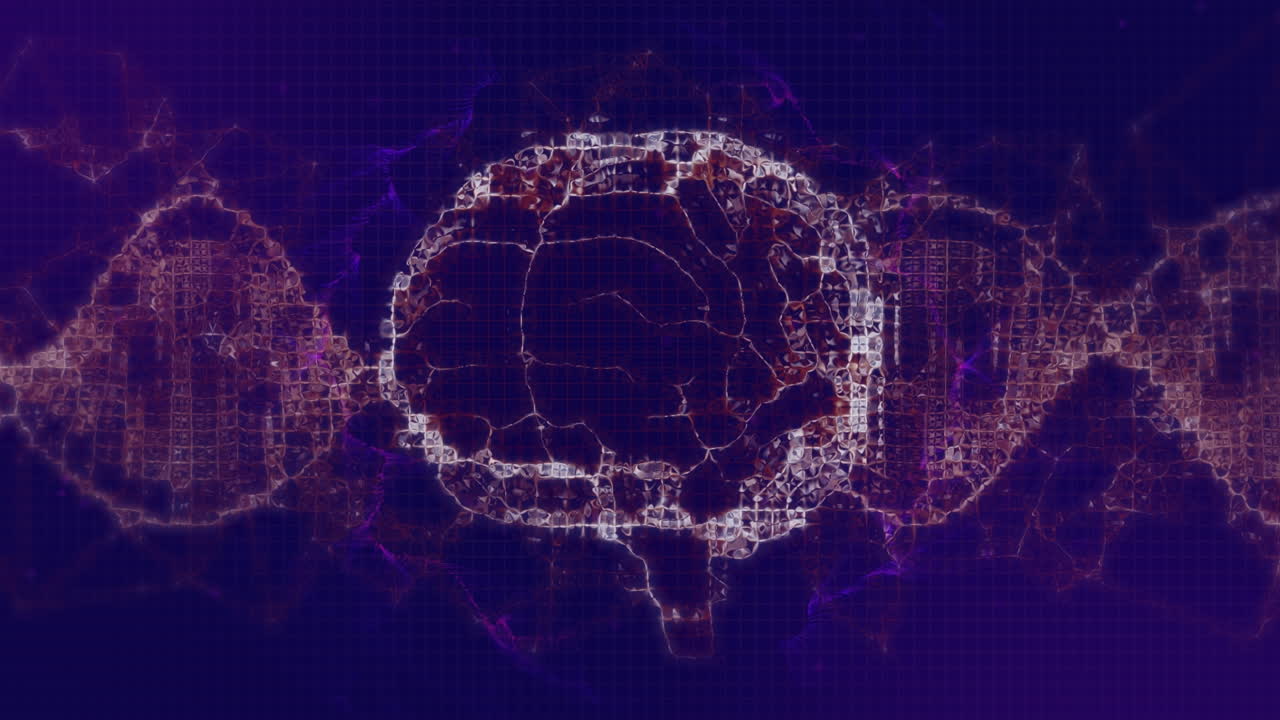 Animation of human brain and red wave on dark blue background