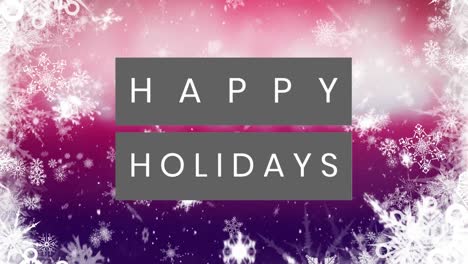 Animation-of-happy-holidays-text-banner-over-snowflakes-falling-against-purple-gradient-background