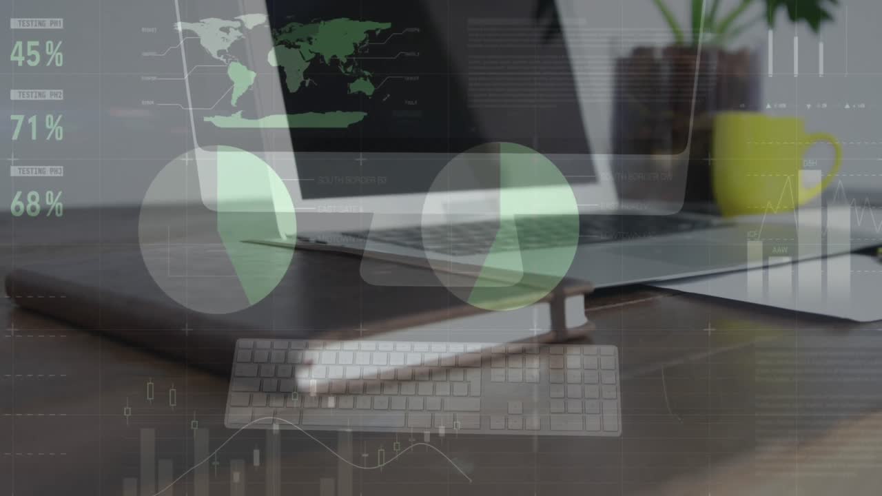 Animation of financial data processing over laptop
