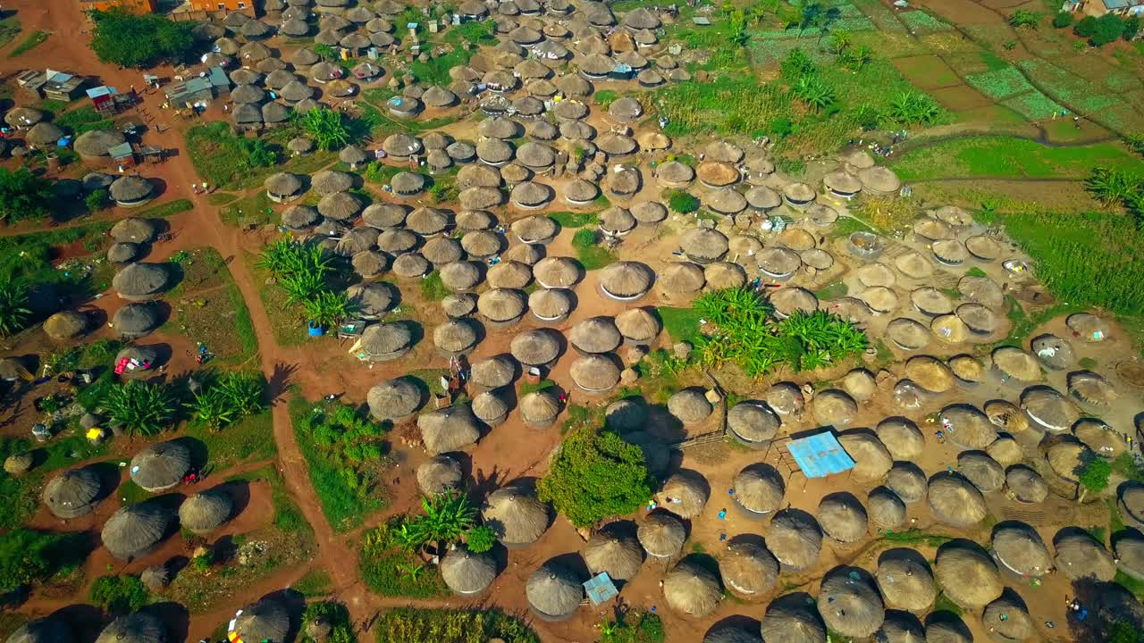 Traditional Acholi Thatched Hut In Gulu Town, Uganda. - aerial shot