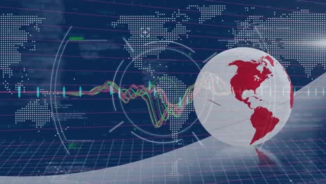 Animación-Del-Procesamiento-De-Datos-Financieros-Sobre-El-Globo-Y-El-Mapa-Mundial