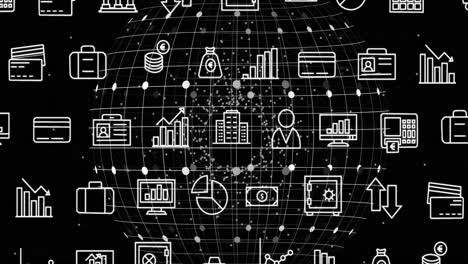animación de la red de conexiones con iconos en todo el mundo