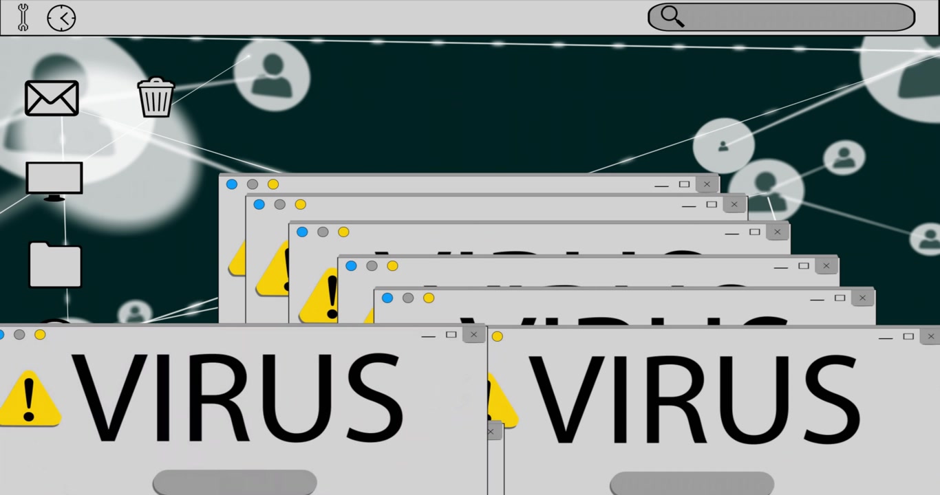 Flere virus-pop-up-vinduer overvælder en computerskærm