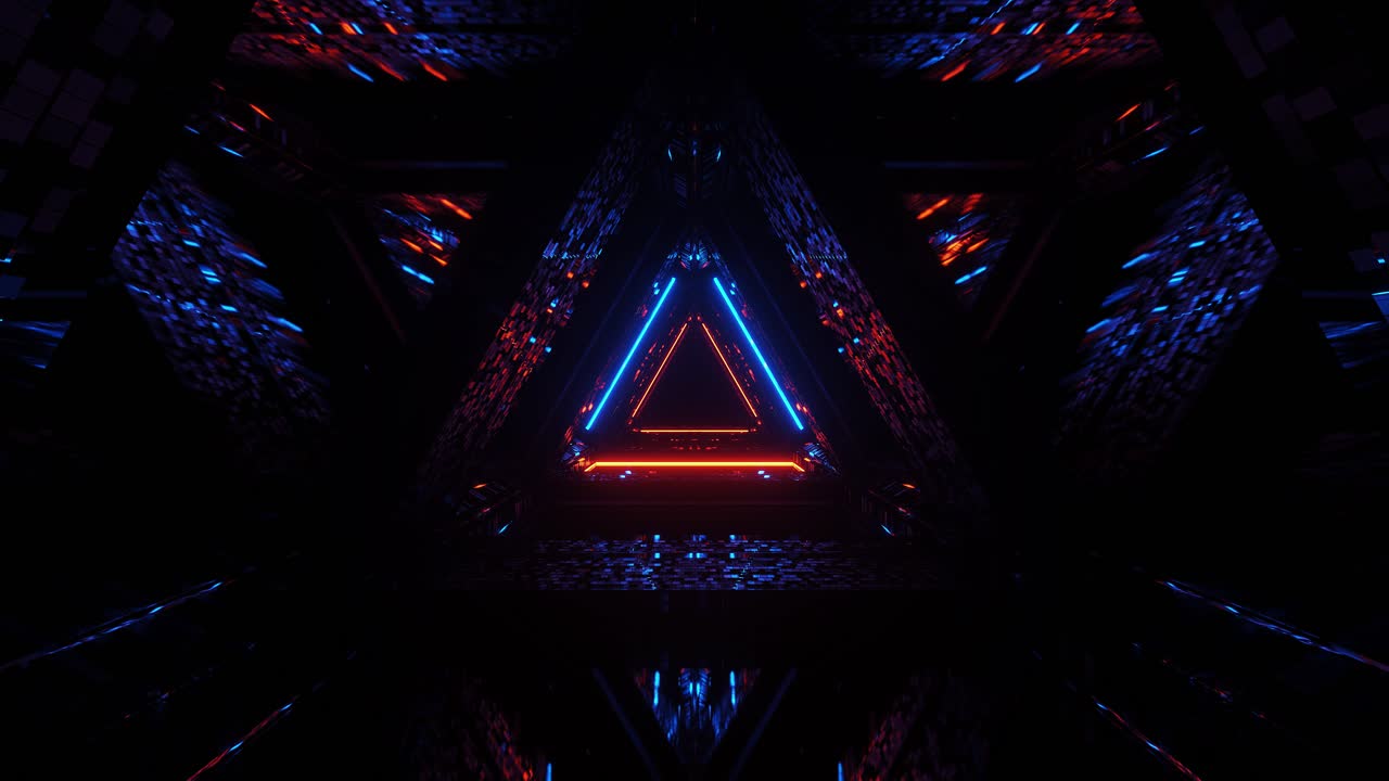 A 3D rendering of a futuristic corridor in triangle shape