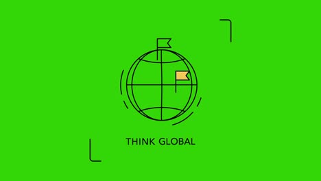 4k video of cartoon thinking global icon on green background.
