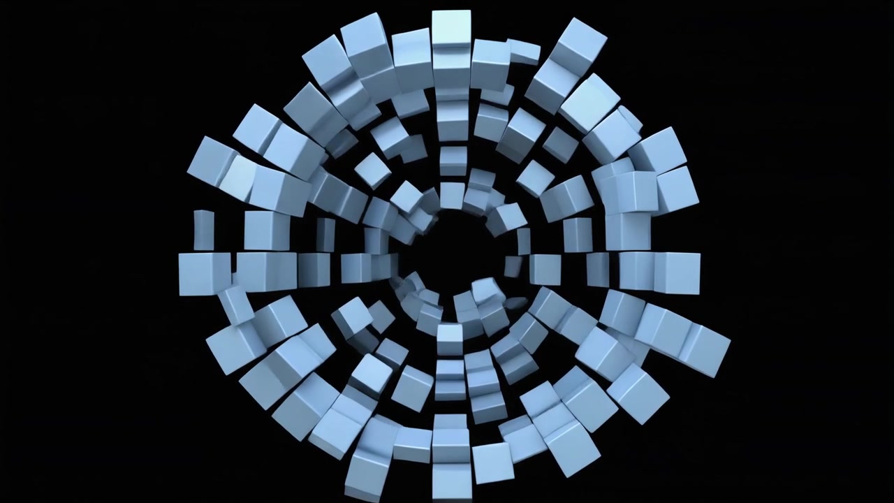 Abstract 3D Animation of Blue Cubes Forming a Rotating Tunnel