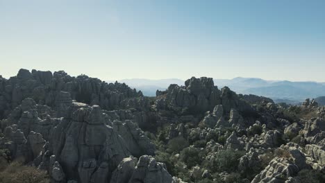 aerial view of karstic rock formations at torcal de antequera, south of spain