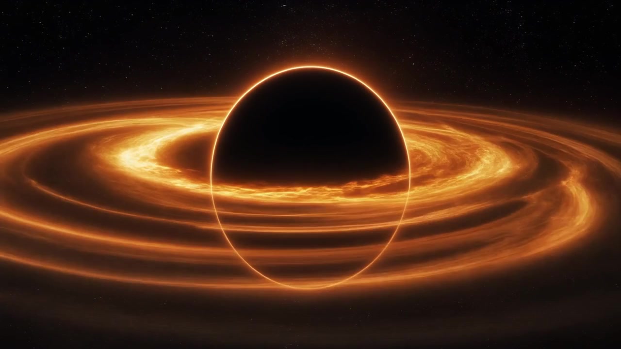 Cinematic Animation of a Glowing Black Hole in Deep Space