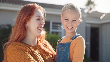 Face,-smile-and-mother-with-girl-in-backyard