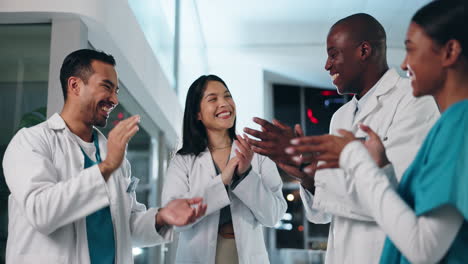 applause, nurses and doctors in celebration