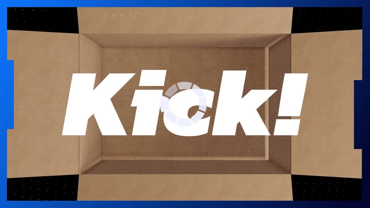 Animation of kick text, scope scanning and cardboard box