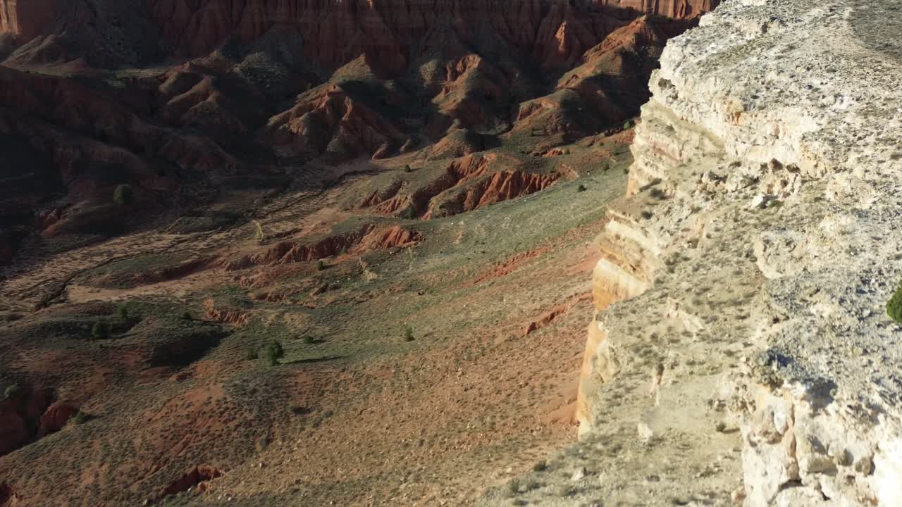 Aerial view along a cliff side in the picturesque Red Canyon of Teruel