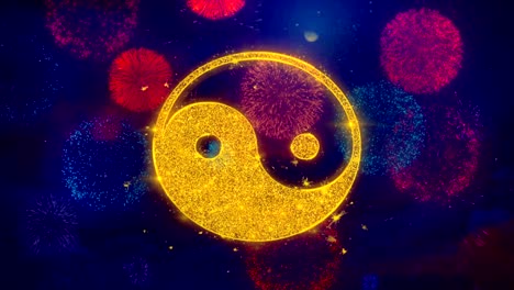 yin yang buddhism icon symbol on colorful fireworks particles.