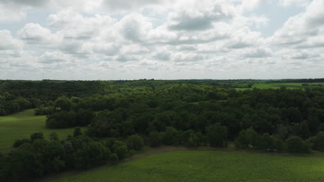 Oronoco-flyover-natual-forest-park-in-Minnesota,-USA,-forward,-overcast-day