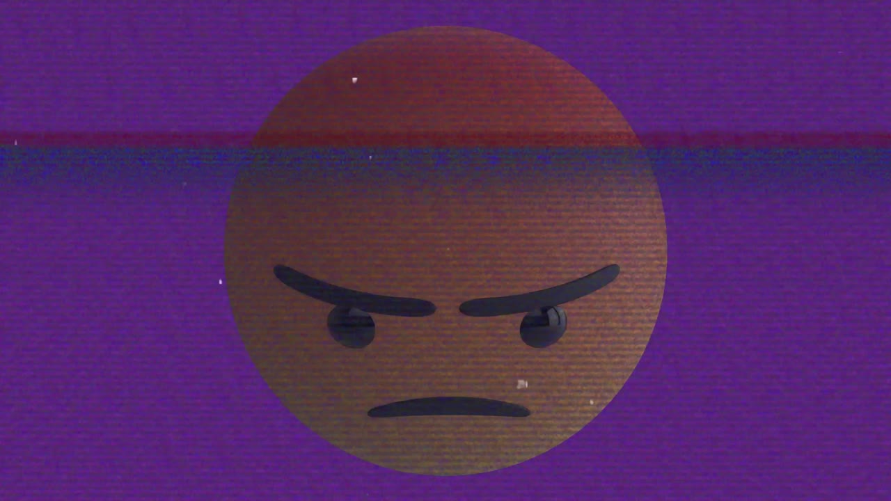 animación del icono de emoji enojado sobre la pantalla con ruido