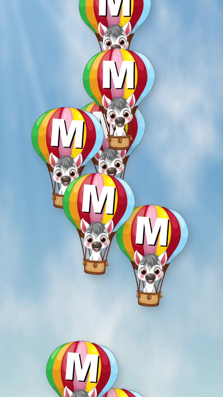 Animated Cartoon Animals in Hot Air Balloons Floating in the Sky