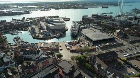 bird's eye view of ben ainslie racing headquarters and spinnaker tower in portsmouth, united kingdom