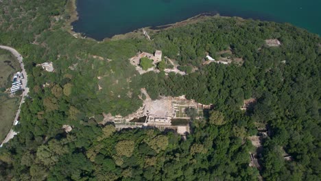 Most-Visited-Gem-of-Albania-–-Butrint-Archaeological-Site-Lagoon-with-Amphitheater,-Ancient-Fortress,-and-UNESCO-Treasures