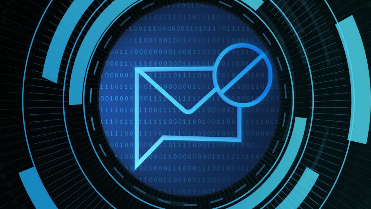 Animation of email in processing circle on black background