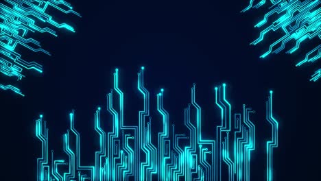 4k data running across screen in circuits loop background visualization of data transfer