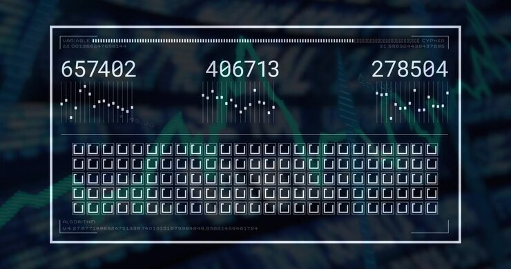 Semi-transparent digital interface overlay displaying three metrics with bar charts and icon grid