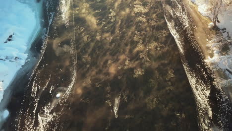 aerial view of a frozen river in winter