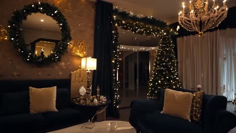 interior designers arranging a christmas tree in a luxurious living room, enhancing the festive atmosphere for the season