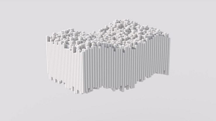 Group of white blocks waving. White background. Abstract monochrome animation, 3d render.