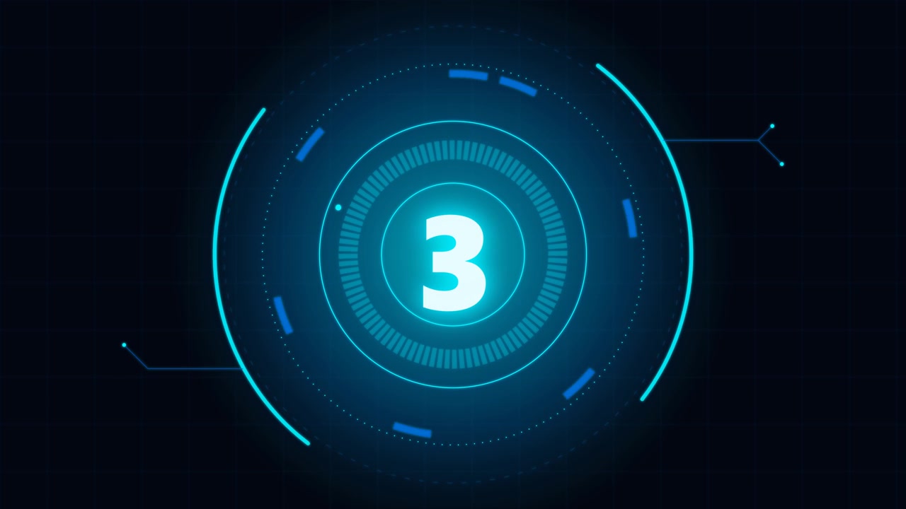 Digital Countdown Timer with Number Three in Futuristic Style