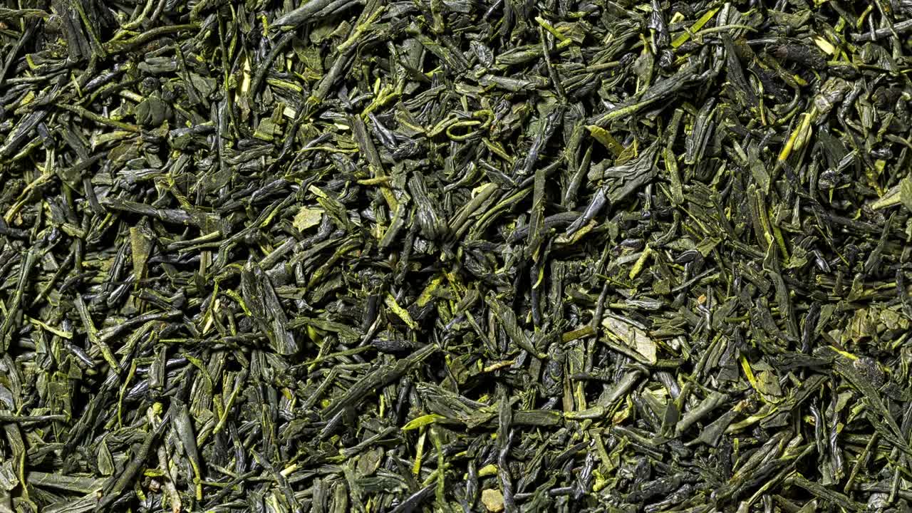 Foglie di tè verde Sencha a pieno formato in loop continuo