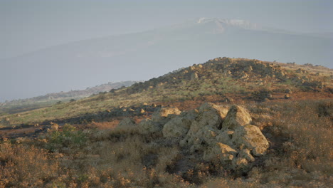 mountain peak with a view of a rocky hill and green grass in the foreground