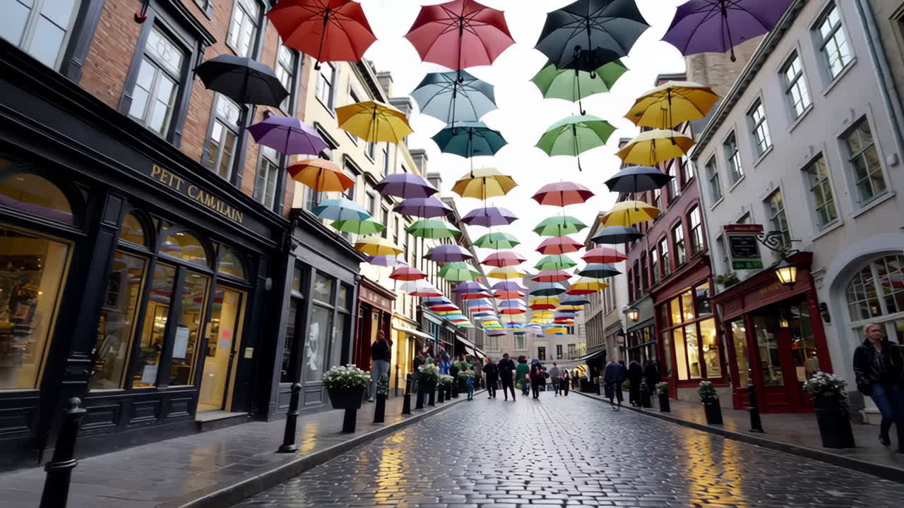 Colorful Umbrellas in a City Street