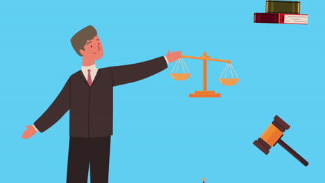 lawyer with justice items animation