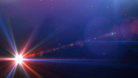 animation of glowing star with lens flare and blue, pink and purple light trails in universe