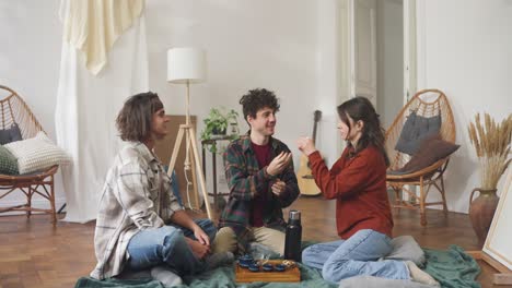 friends enjoying a cozy tea party at home