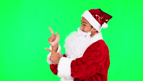 Christmas,-Santa-and-pointing-with-man-on-green