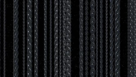 chains. many steel chains rotate and float in the frame.