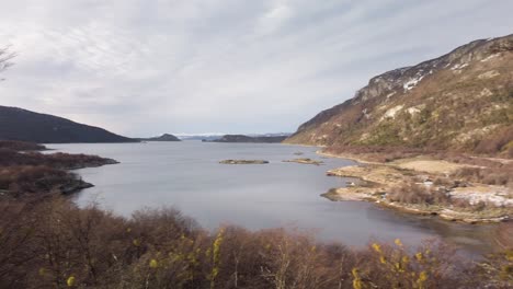 pan right spectacular landscape of lapataia bay on tierra del fuego national park