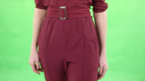 midsection of stylish woman posing against green background